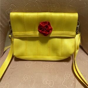 Yellow Crossbody Bag with Red Flower Accent
